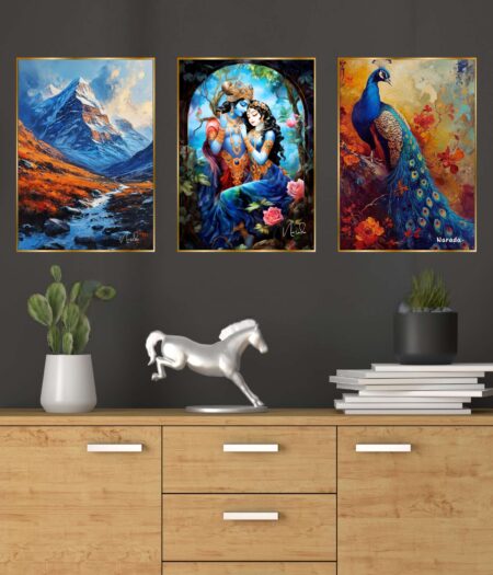 Set of Three Wall Paintings for Wall Dacoration Golden Framed Wall Paintings for Living Room & Bedroom Wall Art for Home Decoration & Office Wall Décor (18x12 inch CH-GD3-1)