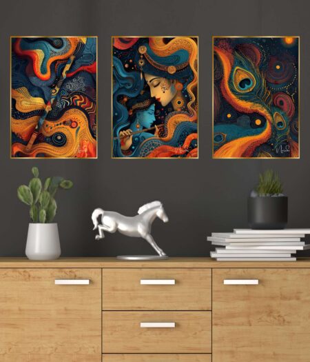 Set of Three Wall Paintings for Wall Dacoration Golden Framed Wall Paintings for Living Room & Bedroom Wall Art for Home Decoration & Office Wall Décor (24x18 inch CH-GD3-3)