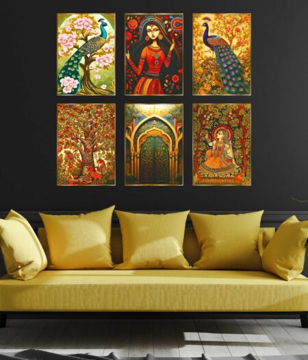 Set of Six Wall Paintings for Wall Dacoration Golden Framed Wall Paintings for Living Room & Bedroom Wall Art for Home Decoration & Office Wall Décor (17x13 inch CH-GD6-2)