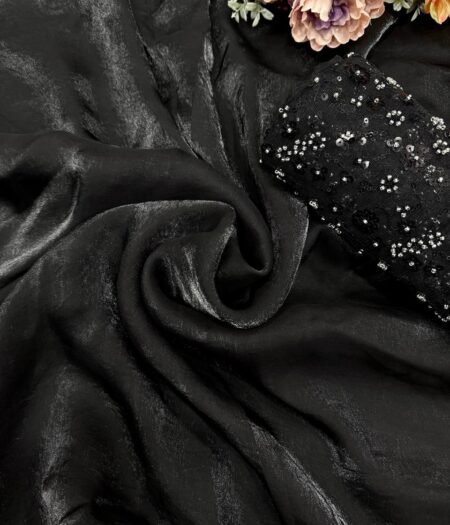 Women's Classic Black Shimmer Saree with All-Over Sequin Embellished Blouse Piece