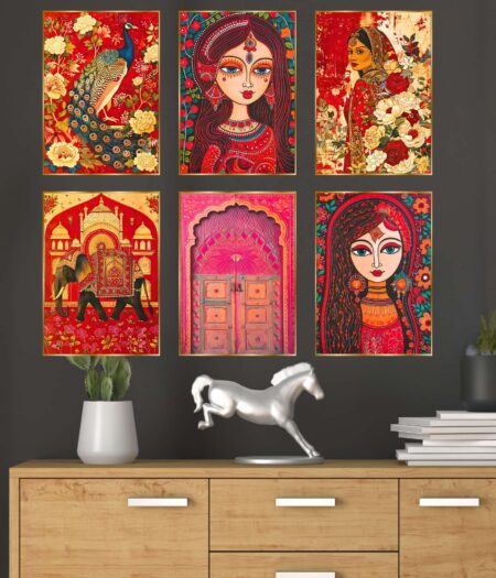 Set of Six Wall Paintings for Wall Dacoration Golden Framed Wall Paintings for Living Room & Bedroom Wall Art for Home Decoration & Office Wall Décor (17x13 inch CH-GD6-5)