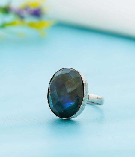 Arts Crystal Products Natural Labradorite Ring Set for Women,Vintage Joint Knuckle Stackable Rings Oval Gemstone Ring