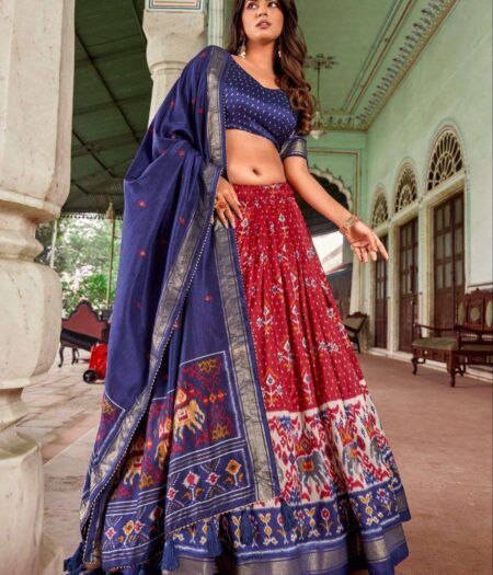 Women's Traditional Patola Print Tussar Silk Lehenga Choli with Festive Dupatta
