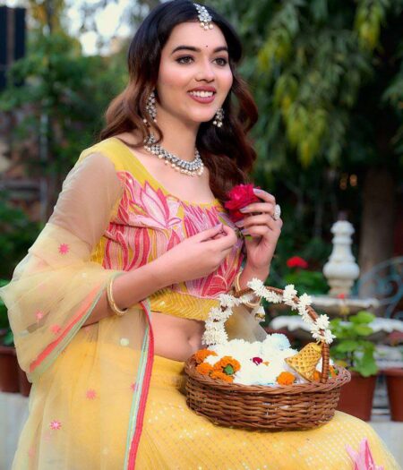 Women's  Tussar Silk Patola Printed Lehenga Set with Dupatta ? Stitched with Can Can Flair