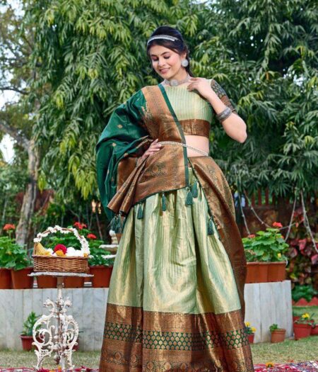 Women's Tussar Silk Patola Print Lehenga Choli Dupatta Set